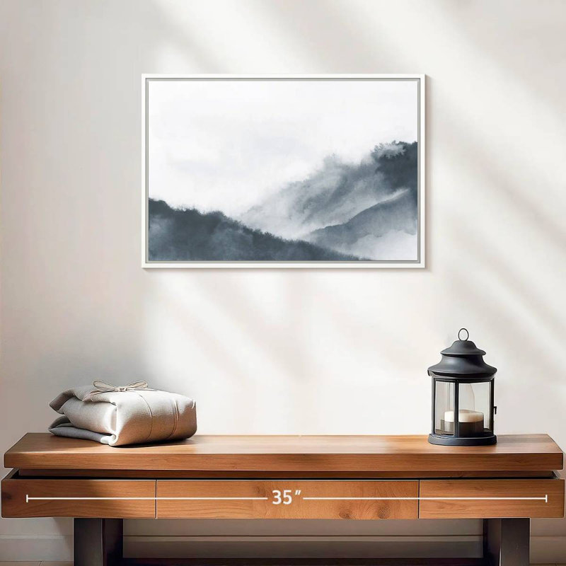 Misty Mountains en gris, Cadre flottant blanc, 19 po x 13 po