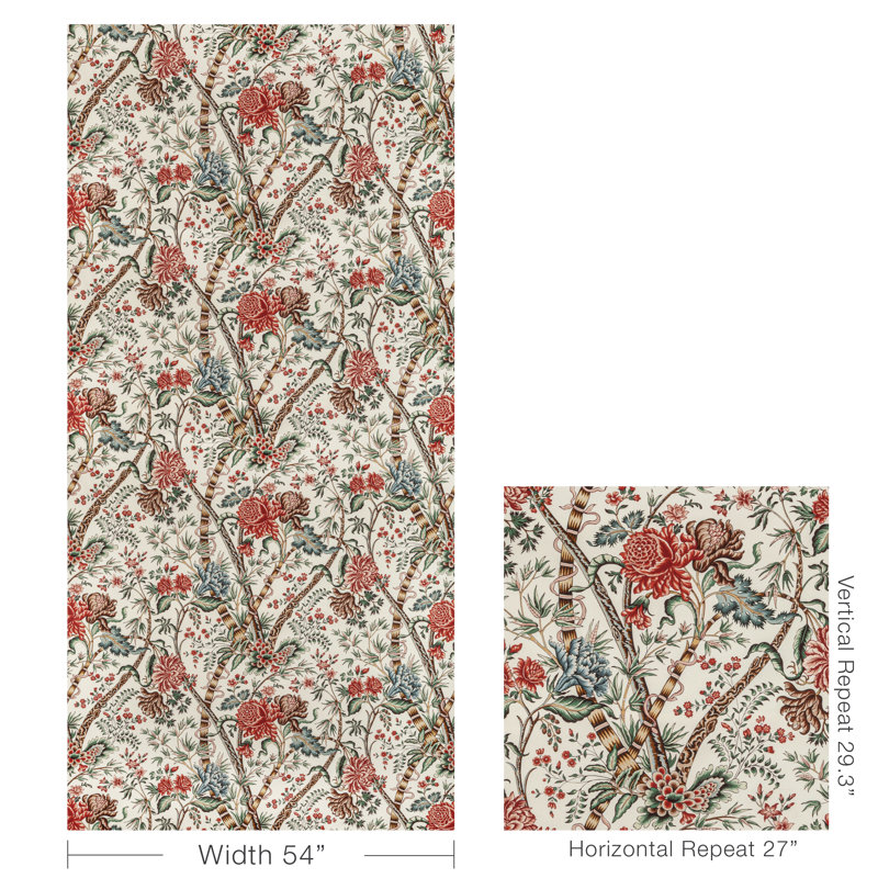 Manoir Luberon Print 100% Cotton Fabric, Red/Teal