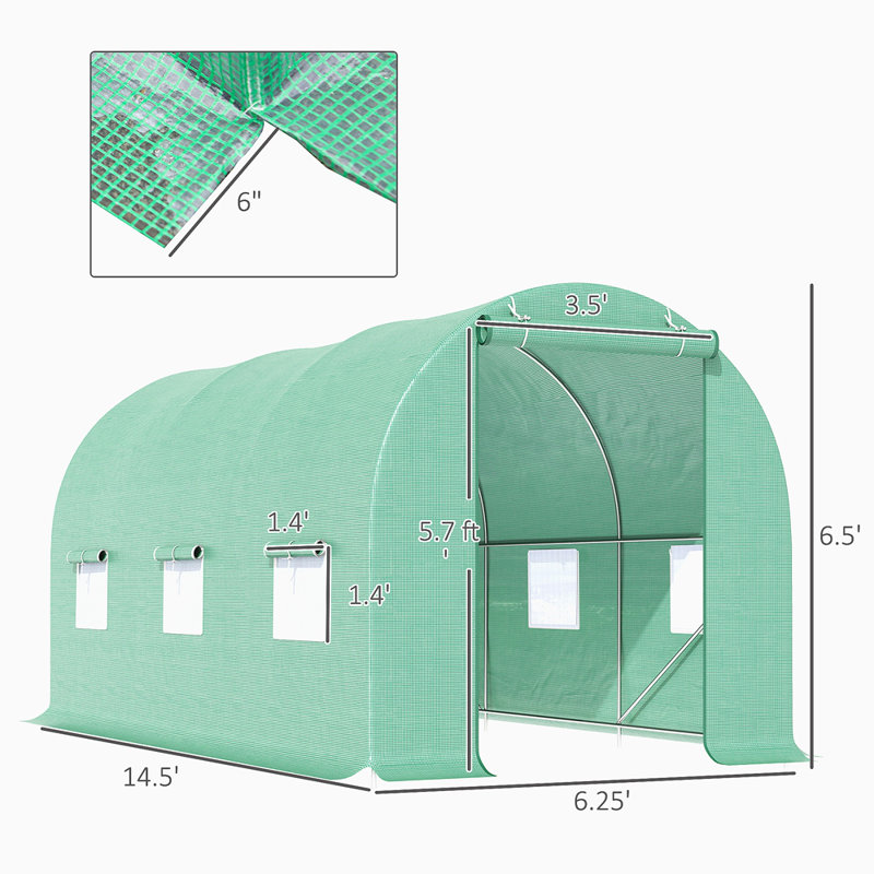Outsunny Walk-In Tunnel Hoop Greenhouse, Polyethylene PE Cover, Steel Frame, Roll-Up Zipper Door & Windows For Flowers, Vegetables, Tropical Plants