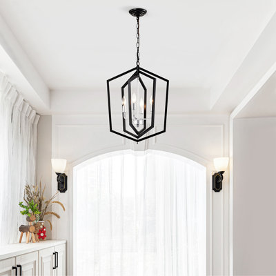 Farmhouse Style 4 Light Chandelier With Industrial Metal Frame