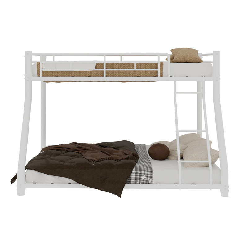 Lit superposé simple au-dessus d'un lit double en métal - Structure durable, peu encombrante et polyvalente, idéale pour les enfants ou les adultes, convient aux matelas simples et doubles, finition blanche classique