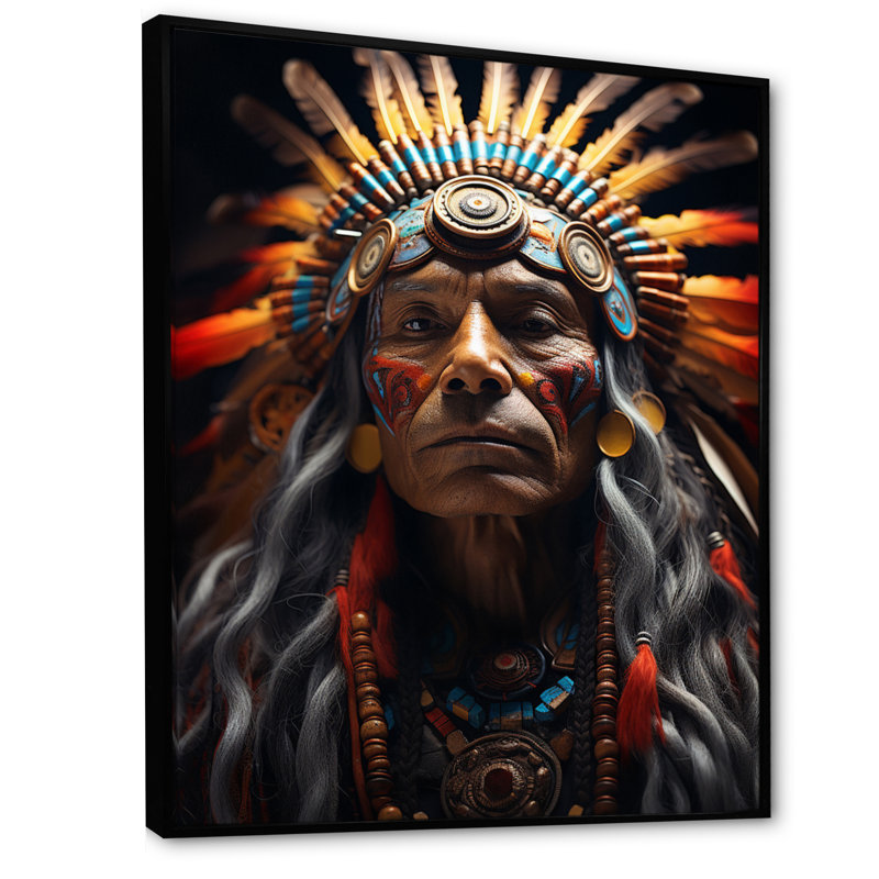 Native Visions of Shamans II - reproduction sur toile, H 40 po x l 30 po x P 1,5 po, Cadre flottant noir