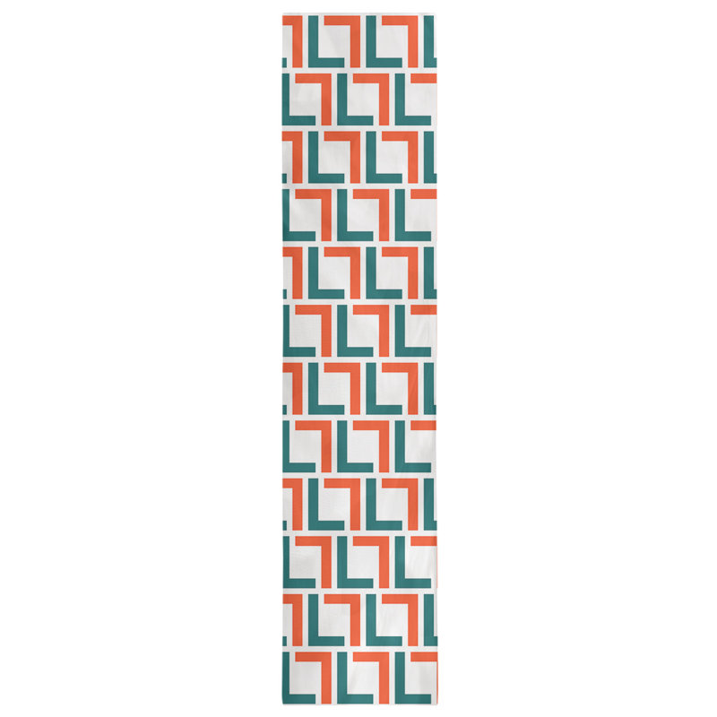 Chemin de table Miami, 72 po x 16 po, Blanc / orange / bleu pacifique, Coton