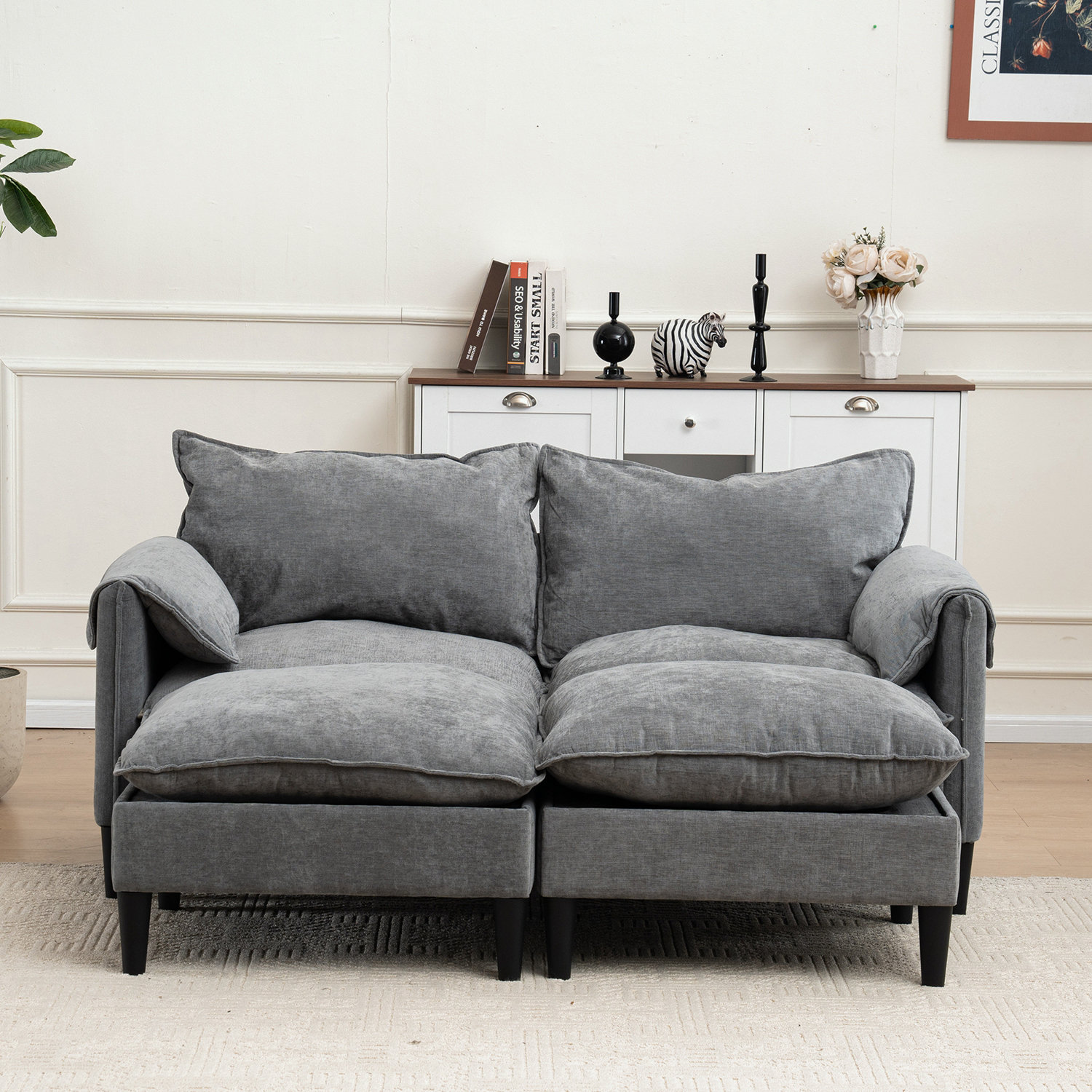 Ebern Designs Loveseat with Storage and Footstools | Wayfair