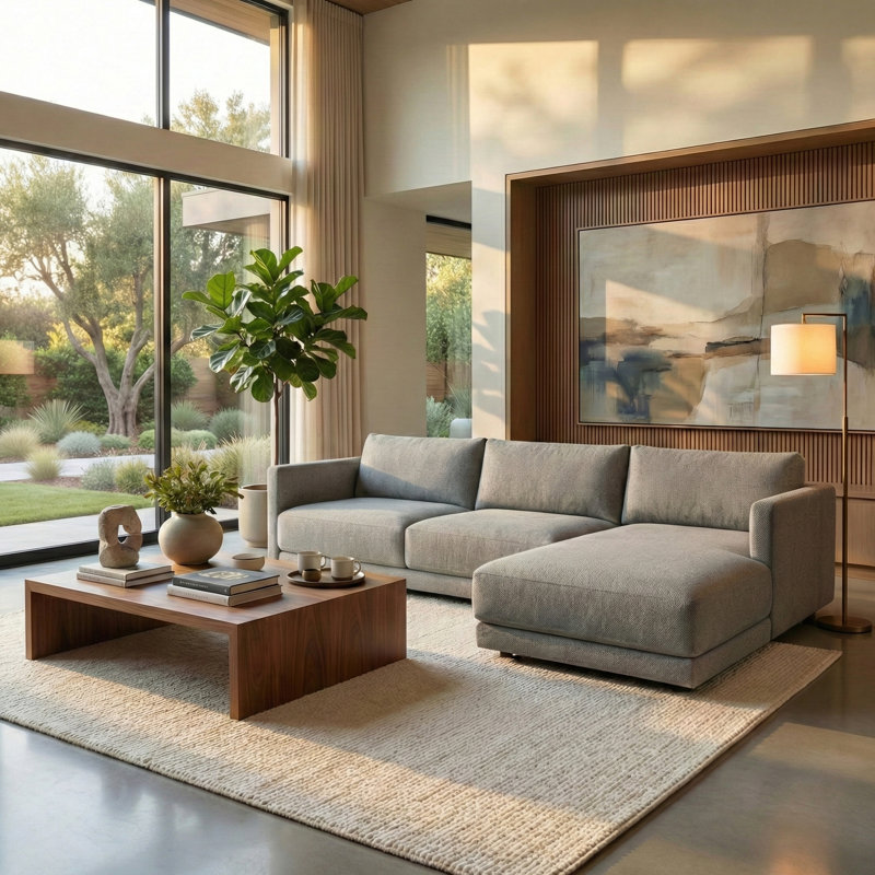 Kayden Upholstered L-Shaped Sectional, Dark Gray Linen Blend, Right Hand Facing