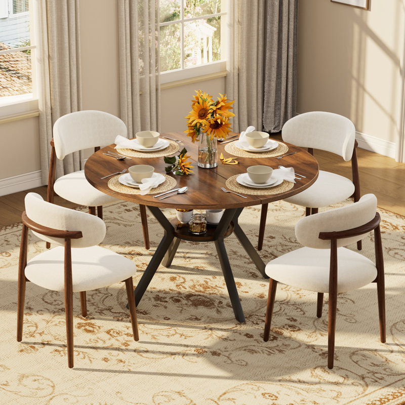 5-Piece Round Dining Table Set, Upholstered Dining Chairs and Farmhouse Kitchen Table