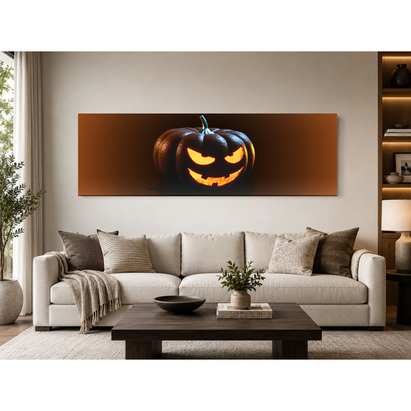 «Glowing Jack-o'-Lantern», art mural sur toile panoramique, 72" W x 24" H