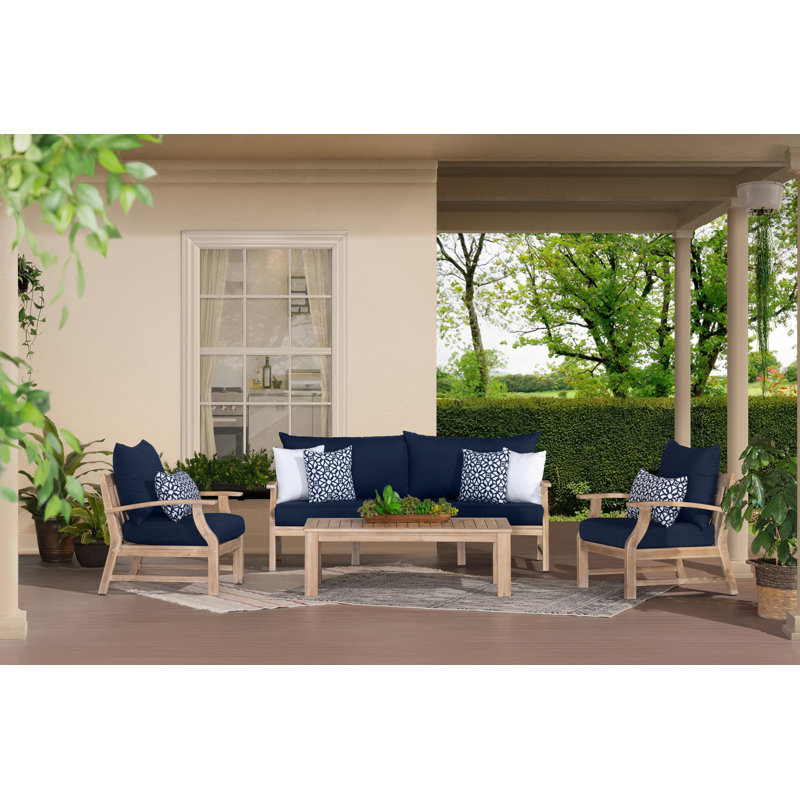 Paulet 4 Piece Sofa Seating Seating Group With Sunbrella Cushion Covers, Canvas Navy Sunbrella® Canvas