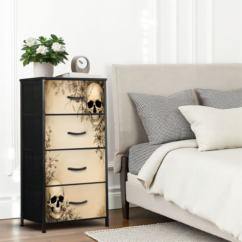 4 Drawer Dresser for Bedroom, Narrow Chest of Drawers, Wooden Top and Study Iron Frame 18"x37.5"-(WxH)
