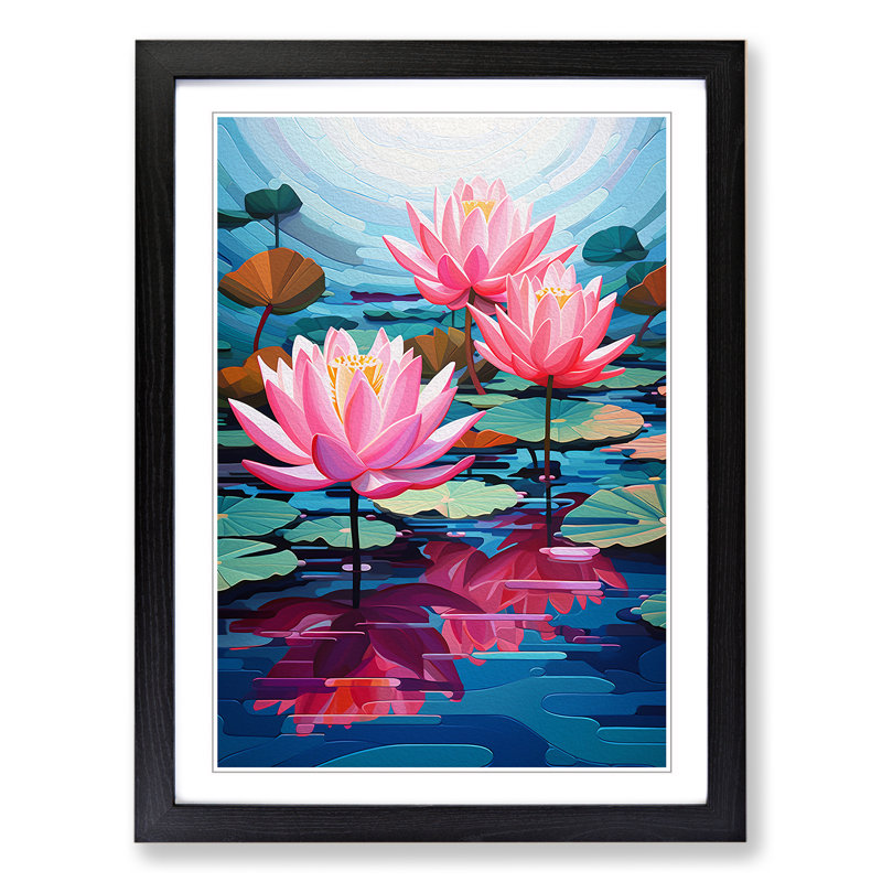 Water Lily Constructivism No.3 - Framed Print, Black , 34cm H x 25cm W x 2cm D