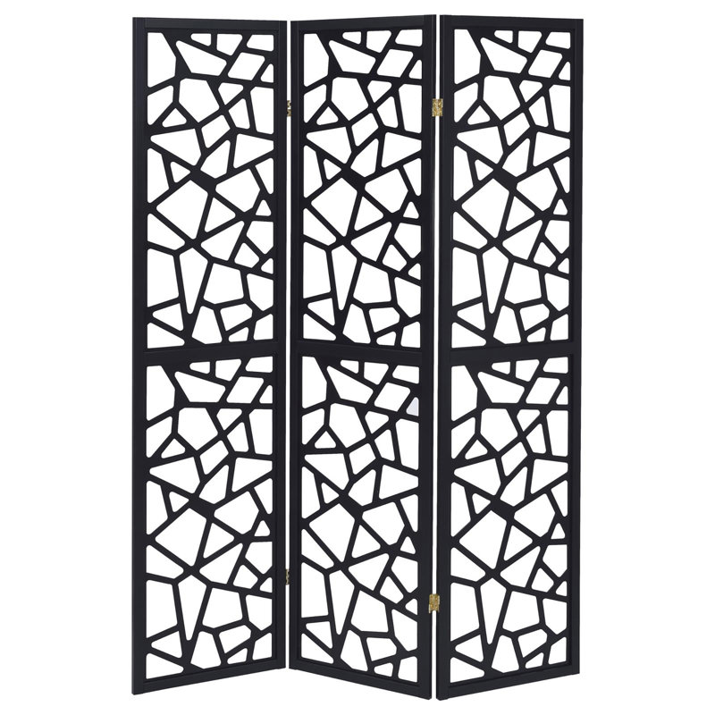 Black 3-Panel Folding Screen, 70.25" H x 52" W x 0.75" D