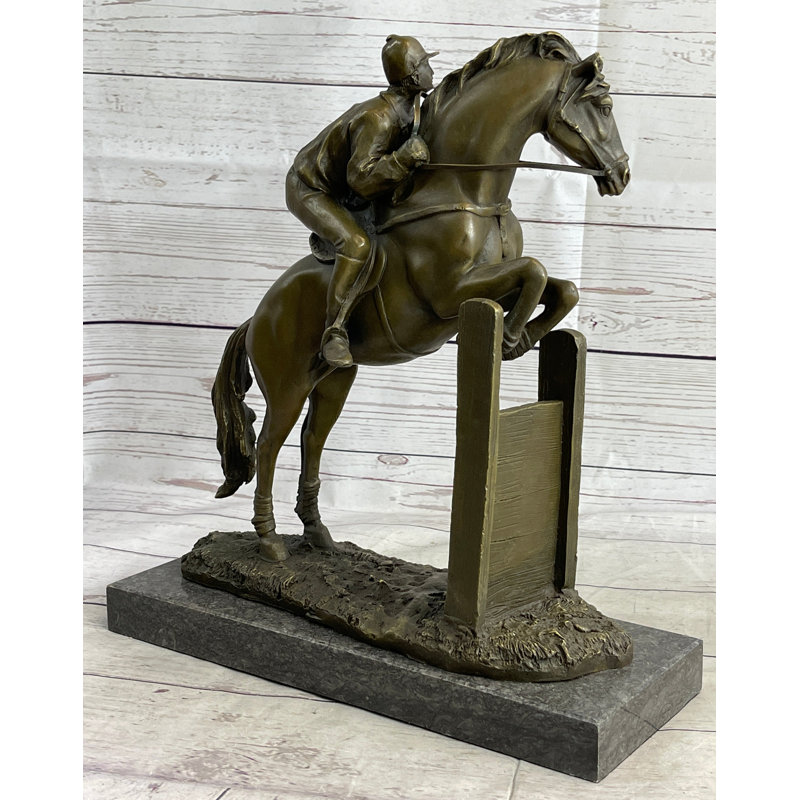 Fitzrovia Hot Cast Original American Artist Fisher Jockey Bronze Sculpture Marble Base Art