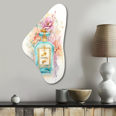 Vintage Floral Pastel Perfume Bottle I - Perfumes Boomerang Shape Asymmetric Metal Wall Art