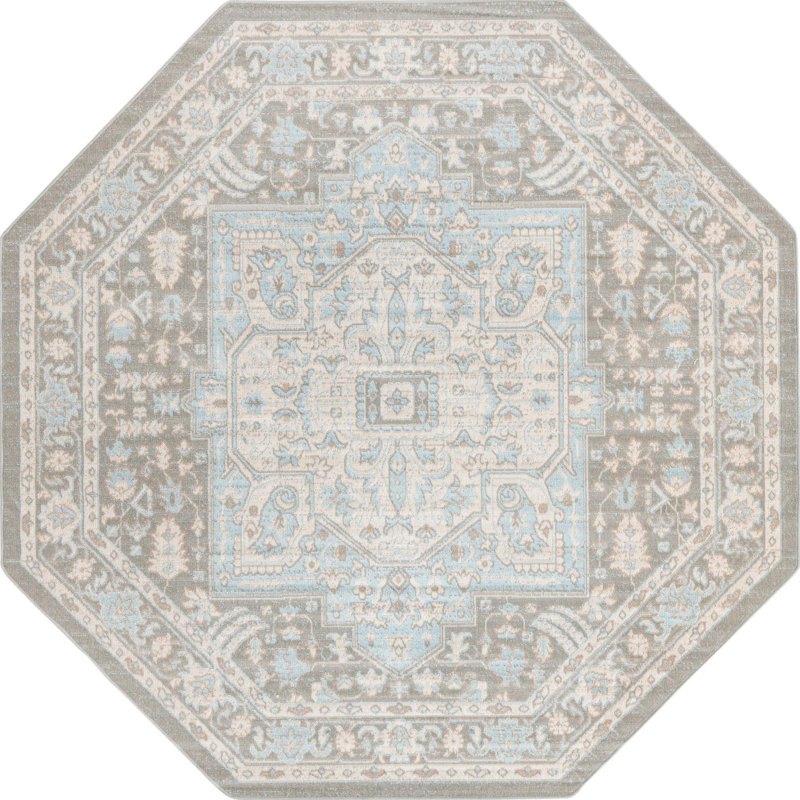 Tapis traditionnel Matthei couleur pierre / gris, Octogone 7 pi x 7 pi