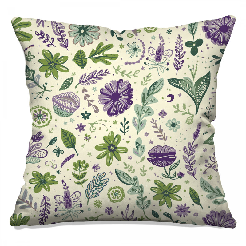 Coussins décoratifs mauve et vert floral, 16 x 16 pouces