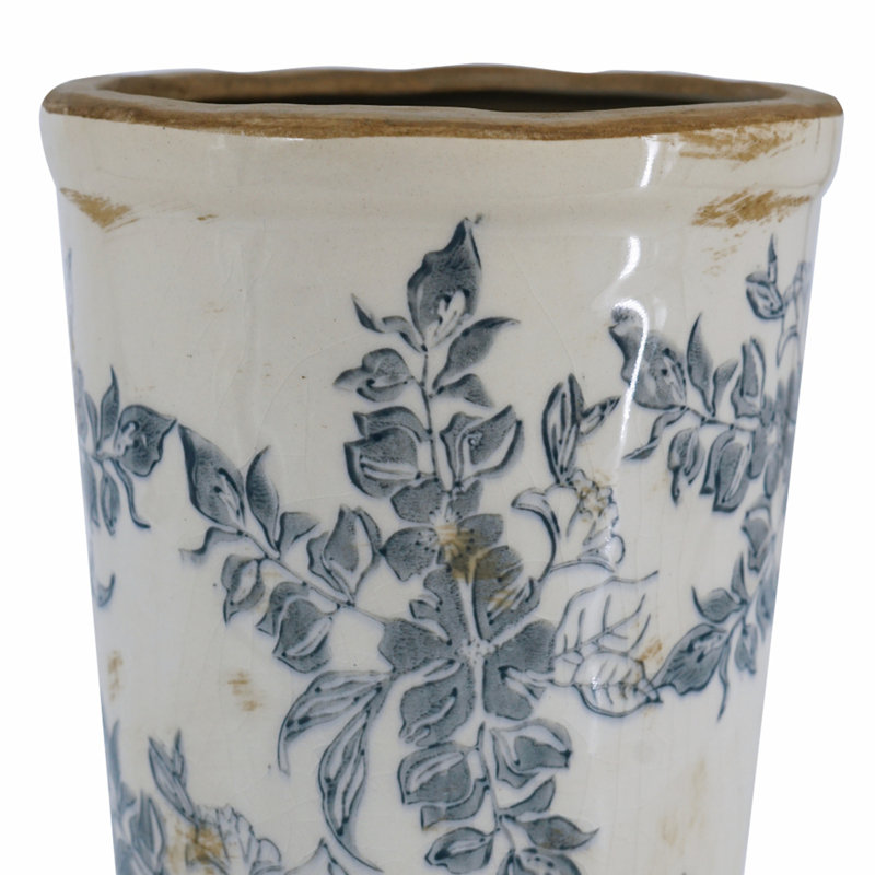 Ceramic Flower Vase, 9.6" H x 5.3" W x 5.3" D