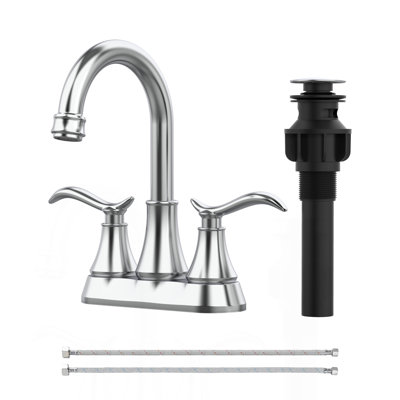 Bathroom Faucet Chrome With Pop-Up Drain & Supply Hoses 2-Handle 360 Degree High Arc Swivel Spout Centerset 4 Inch Vanity Sink Faucet