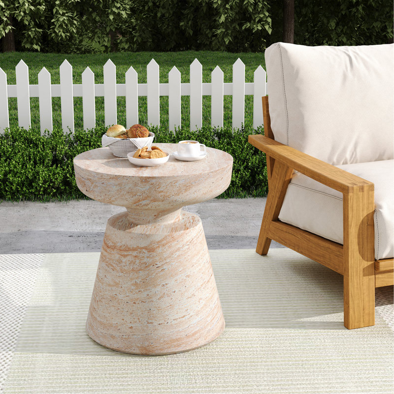 Table d'appoint d'extérieur / d'intérieur en béton léger, finition travertin
