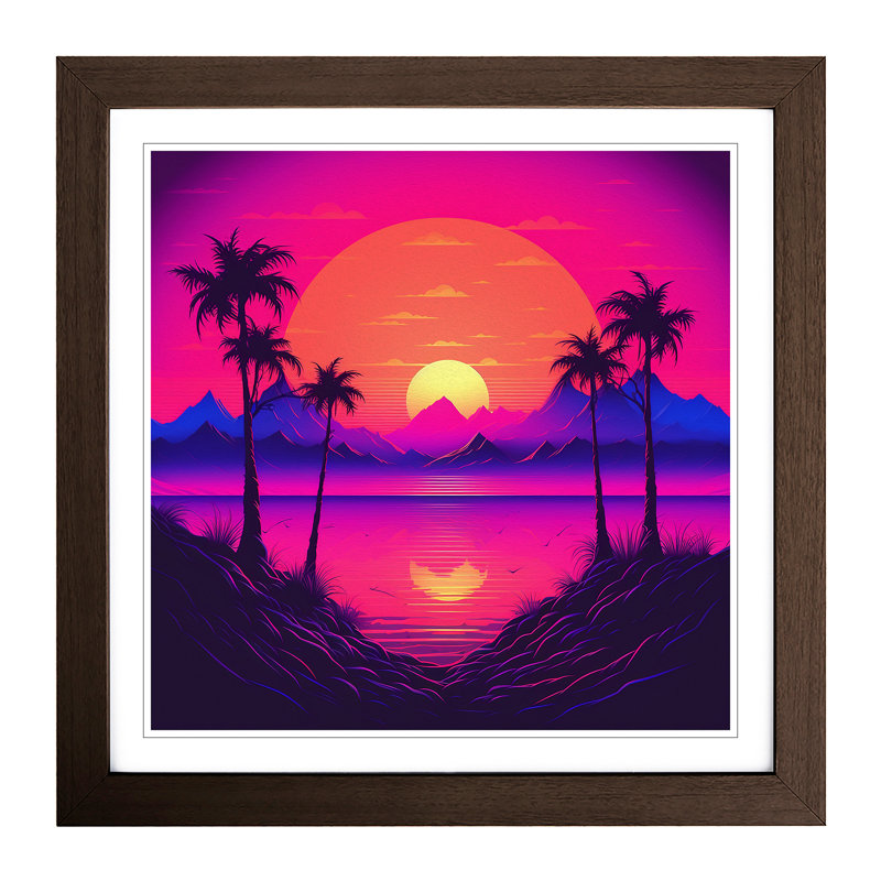 Sunset Vaporwave No.3 - Framed Print, Walnut