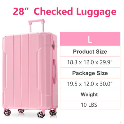 Hardshell Luggage, Lightweight Durable ABS Suitcases With Double Wheels, Expandable 28-Inch Checked Luggage 28"