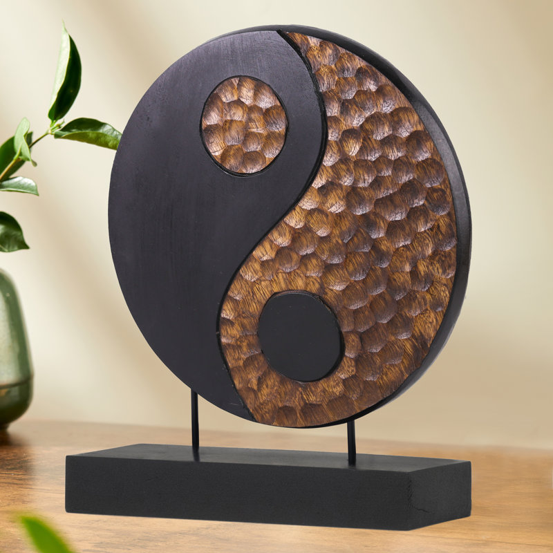 Sculpture en bois 10 "multicolore Aston-John fabriquée à la main Yin Yang - Décoration et cadeau de Noël intérieur moderne