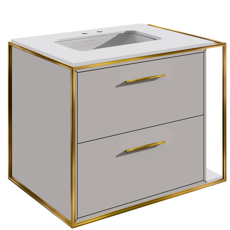Linea 24" Vanity Base, Double, Brass, Cloud