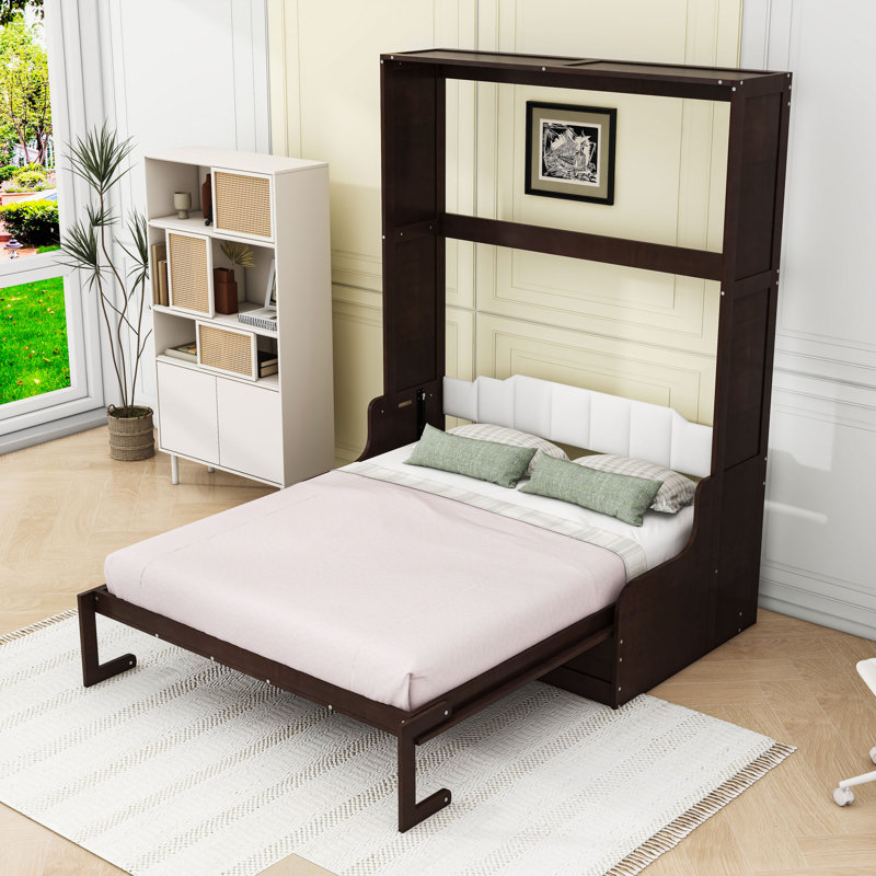 Lit escamotable en bois avec coussin, Espresso
