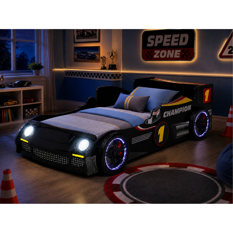 Cadre de lit de voiture de course pour enfants, conception de voiture de course de formule Speedster avec lumières à DEL