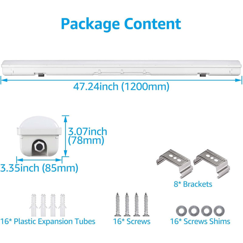 Led Vapor Tight Light, 0-10v Dimmable, 5000k Daylight