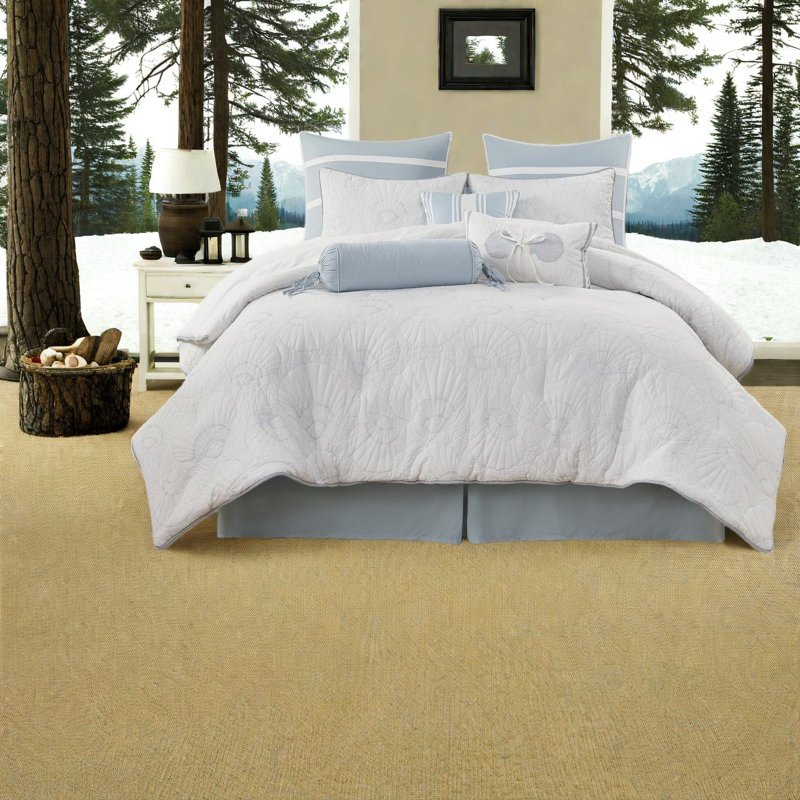 Ensemble de literie pour très grand lit Crystal Beach, ensemble d'édredon matelassé 100% coton, style coquillage bleu côtier pour la maison