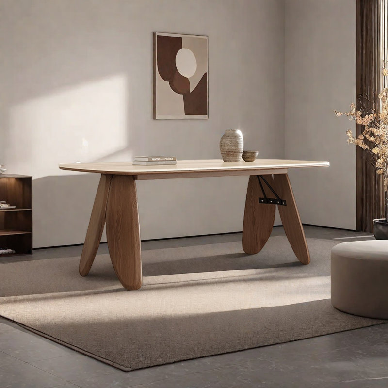 Table de salle à manger en pierre épaisse avec pieds en bois massif, H 29,5 po x L 55,1 po x l 31,4 po