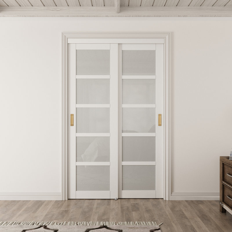 Ensemble de porte coulissante en verre de 48 po x 80 po de hauteur - conception à 5 pièces pour quincaillerie de porte de placard, y compris les poignées dorées