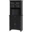 Élégant buffet avec huche, armoire de rangement pour garde-manger avec porte en verre encadrée et espace pour micro-ondes, noir-1805356973