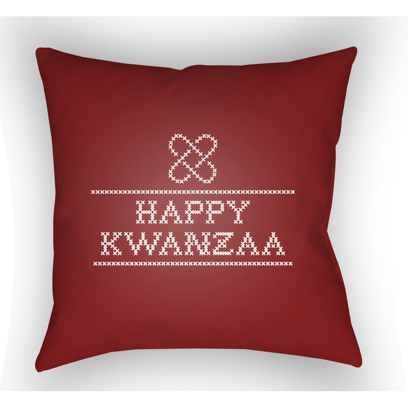 Happy Kwanzaa Indoor/Outdoor Throw Pillow, Red, 20" H x 20" W x 4" D