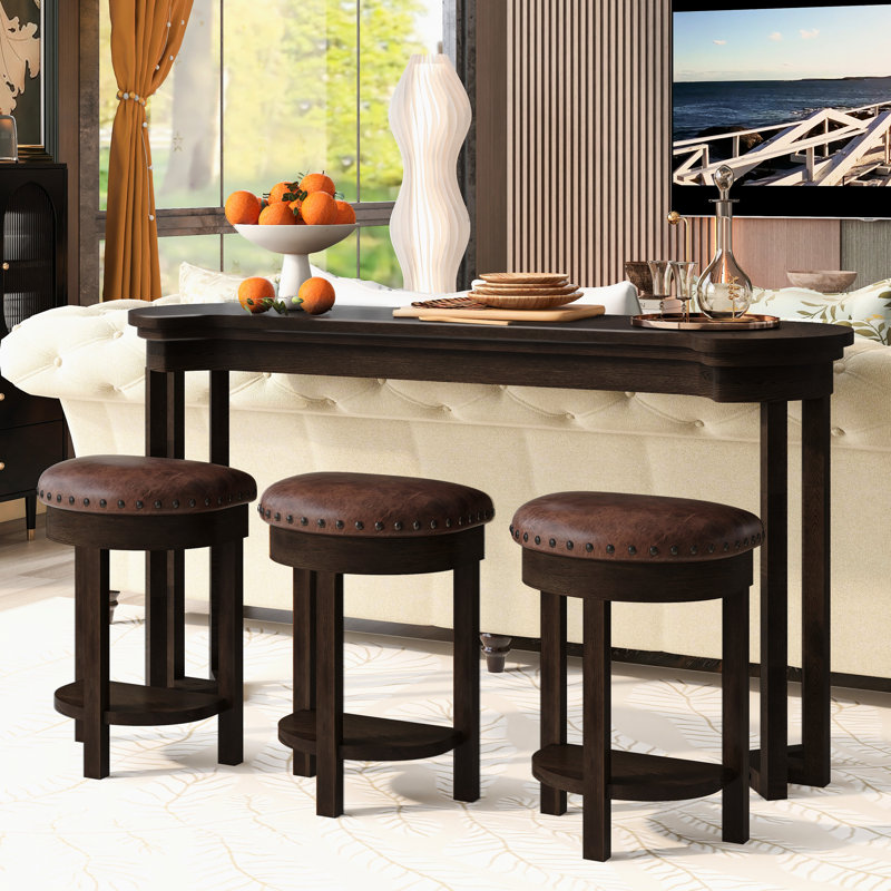 Ensemble de table de bar 4 pièces et 3 tabourets en pin massif