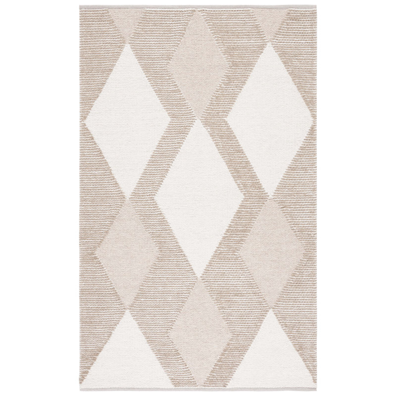 Tapis géométrique fait à la main blanc / ivoire Charvik, Rectangle 8 pi x 10 pi