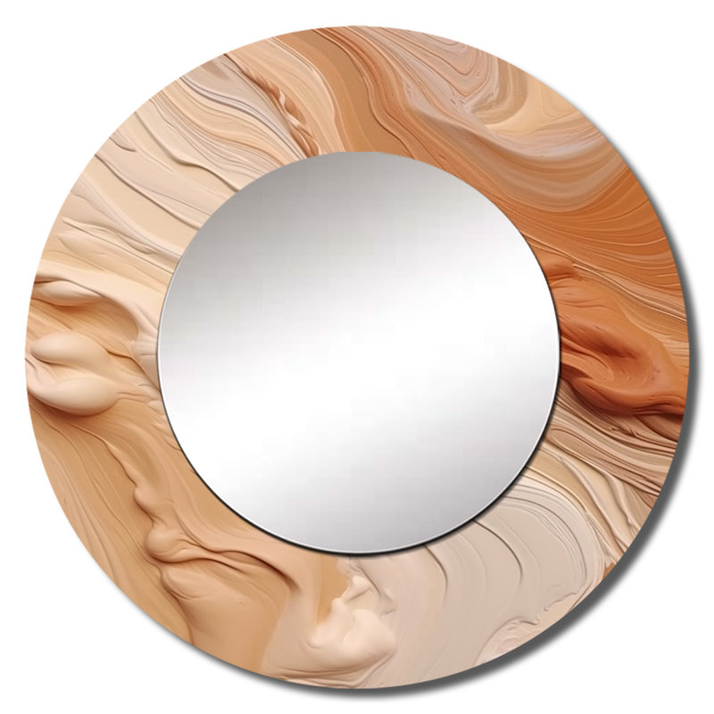 Orange and Beige Unbounded Imagination I - Abstract Decorative Wall Mirror, Orange Round Mirror, Printed Metal Art, 23" x 23"