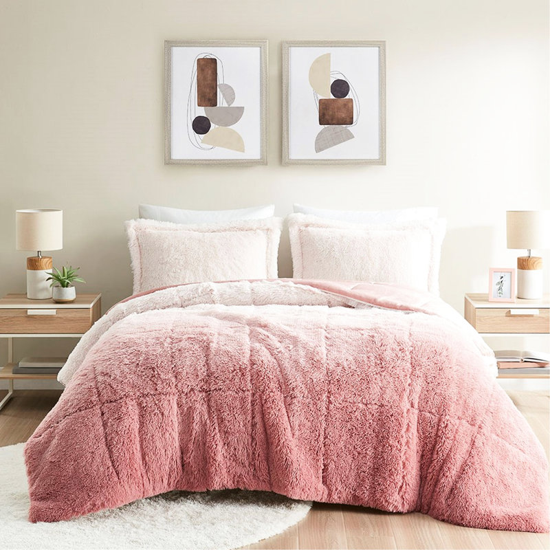 Soft & Blush Ombre Shaggy Comforter - King/ King, Warm, , Machine Washable Warm Mini , Fur,