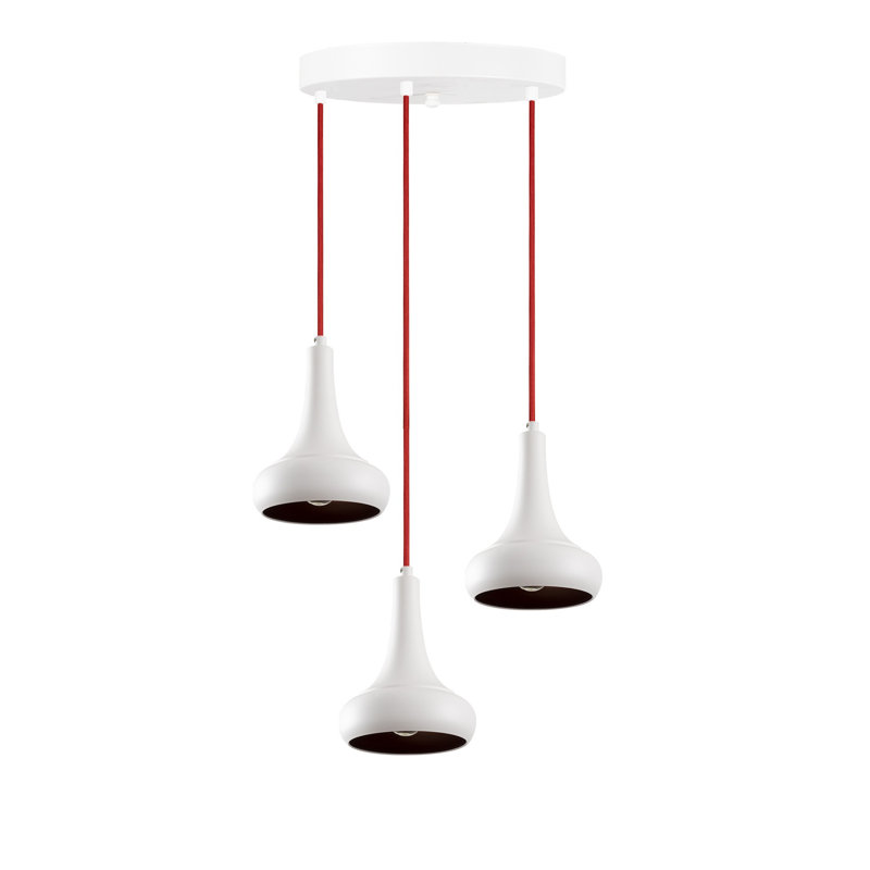 Luminaire suspendu conique à 3 lumières Excalibur, Blanc / Rouge