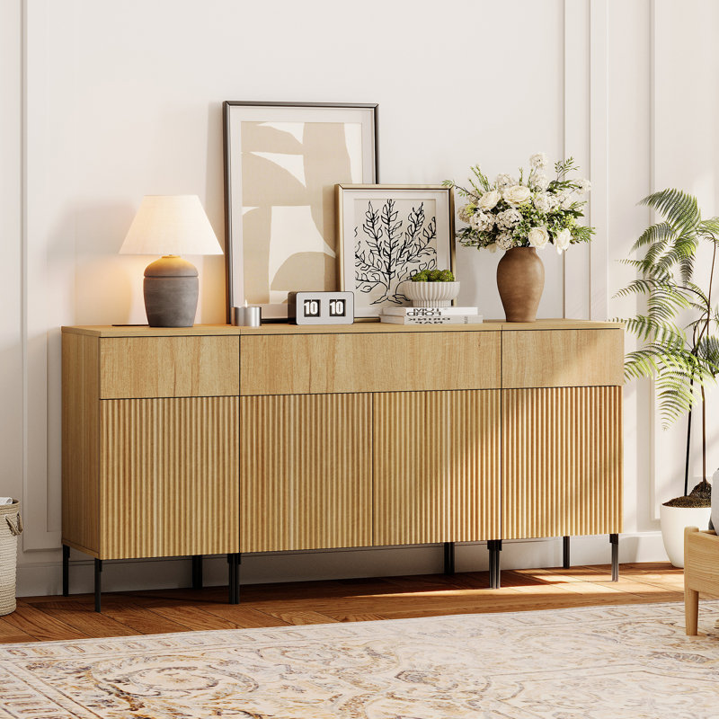 63" Modern Wood 3-Drawer Dresser With Reeded Design, Minimalist Dresser Organizer Storage With Charging Station For Bedroom,Living Room, Entryway