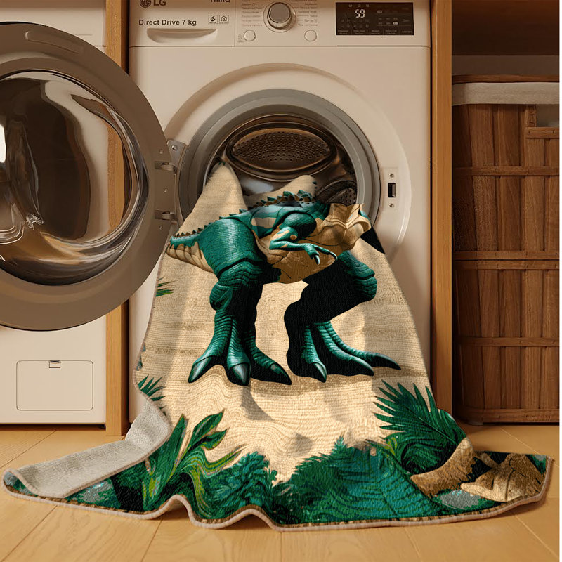 Tapis brun dinosaures lavable à la machine, Carré 4 pi