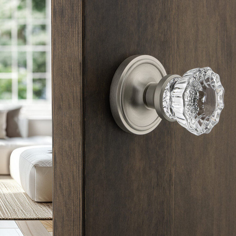 Classic Rosette with Crystal Door Knob, Satin Nickel