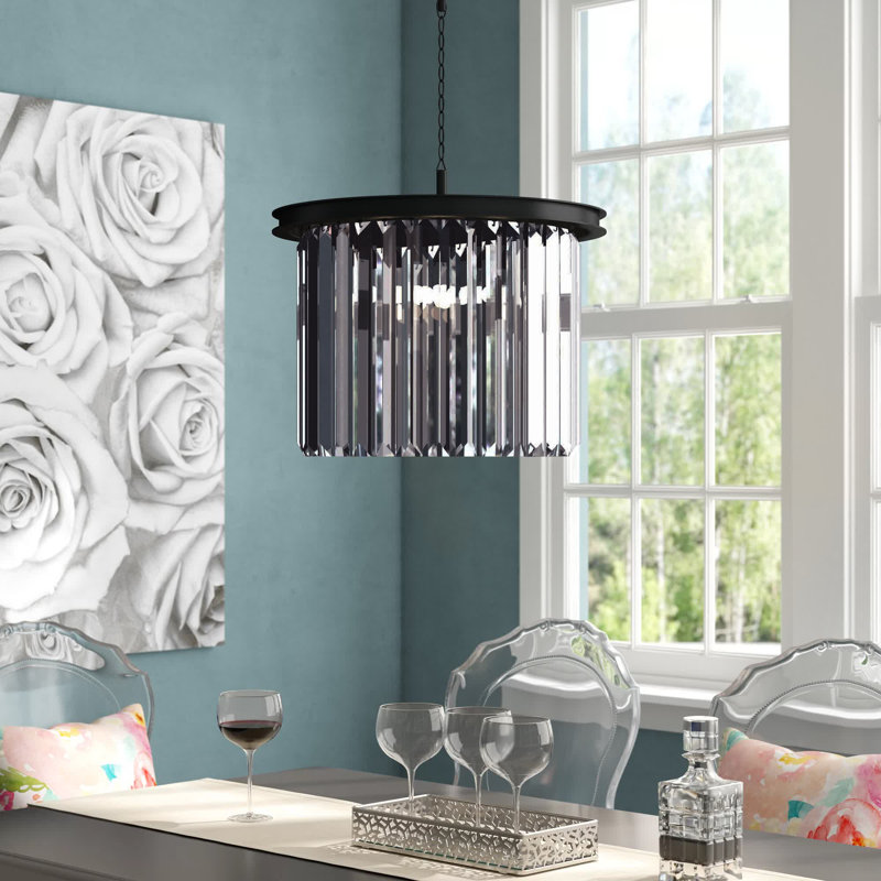 Yazmin 6 - Light Dimmable Drum Chandelier, Smoky, Matte Black