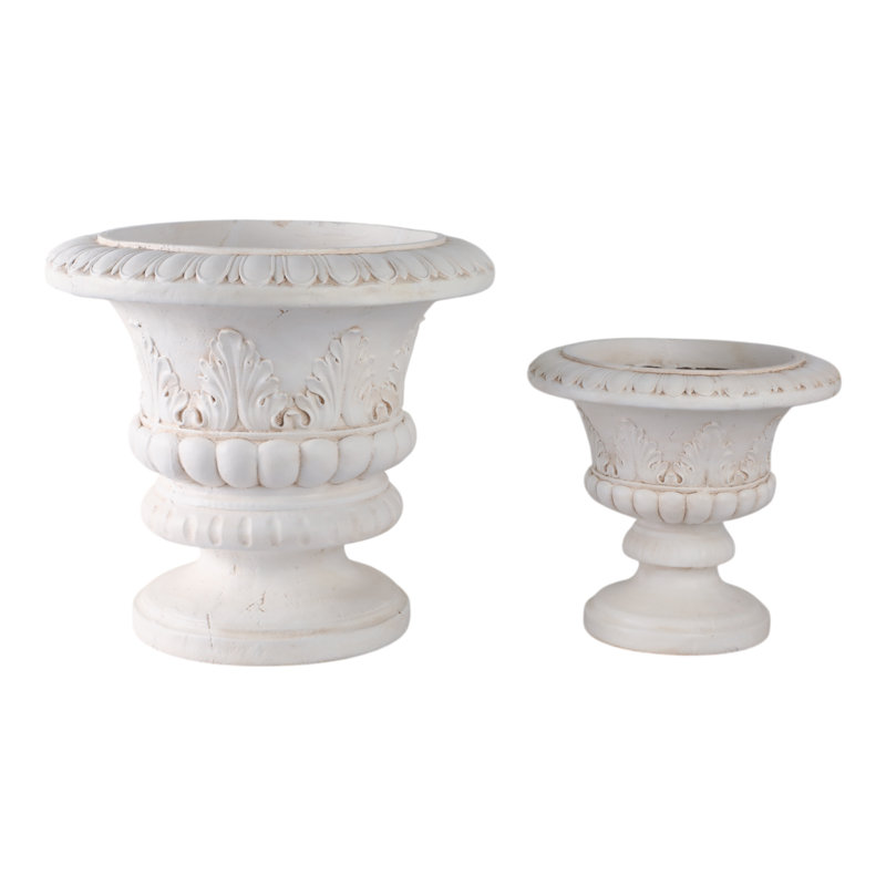 Magnesia Urn Planters With Ornate Classic Design For Indoor/Outdoor Use Set Of 2 - 20", 15" Ivory