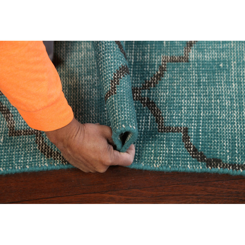Tapis vert en laine noué à la main de conception unique 3 pi 6 po x 5 pi 9 po