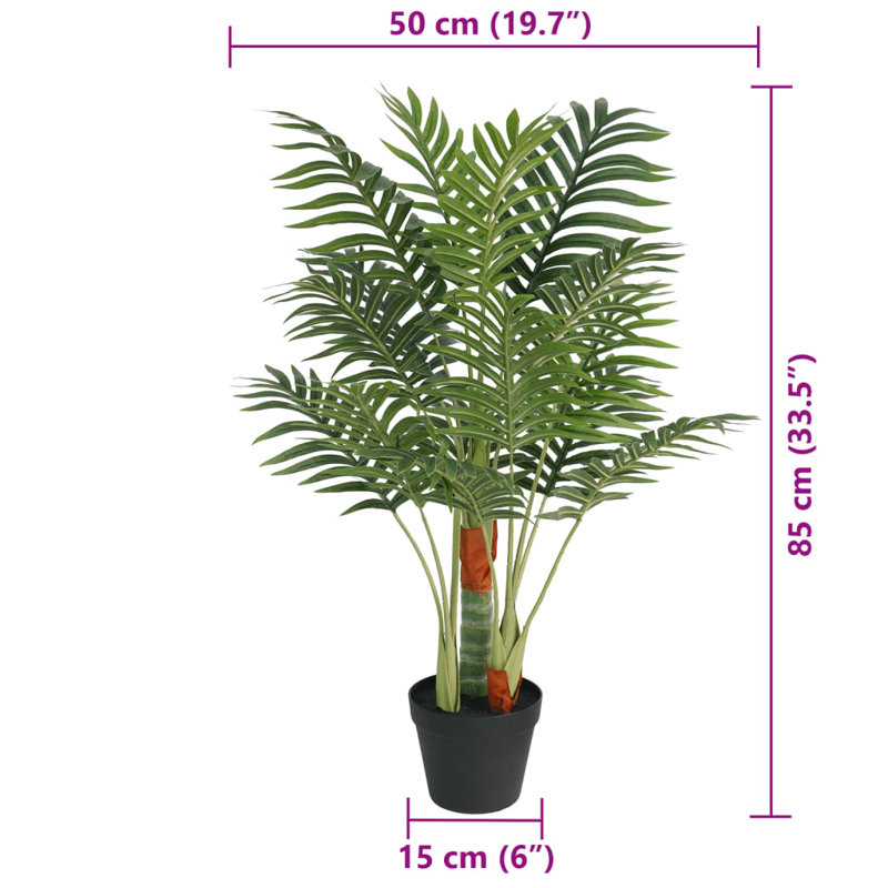 Vidaxl Artificial Palm Tree With 3 Trunks Green 33.5" PP, 33.5" H x 19.7" W x 19.7" D