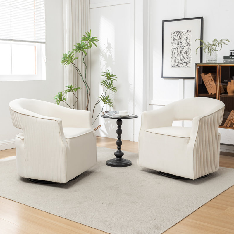 Fumiyo Velvet Swivel Barrel Chair, Beige