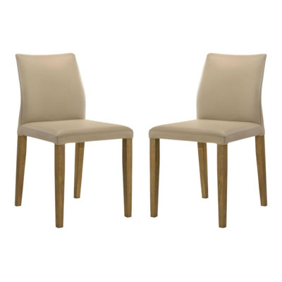 Chaises de salle à manger rembourrées en cuir pleine fleur à dossier plein kaki - Ensemble de 2