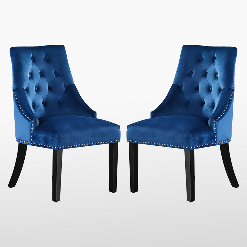 Scott Velvet Dining Chairs - Ergonomic Scoop Knockerback and Solid Wood Legs - Tufted Side Chair for Dining Room Kitchen Living Room