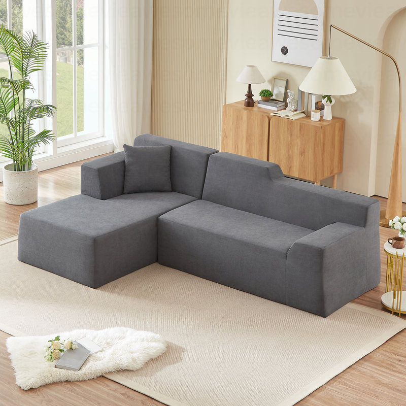 Canapé en L en velours côtelé moderne et minimaliste, Gris foncé, Orienté à droite